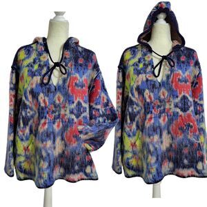 Anthropologie Women's Relaxed Hooded Sweater Wool Blend Multi Color Cozy Sz S /M
